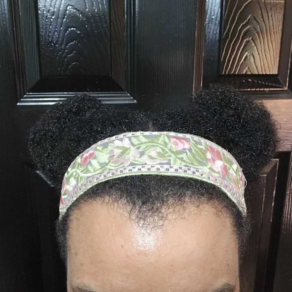Pink & Green Floral Embroidered Headband